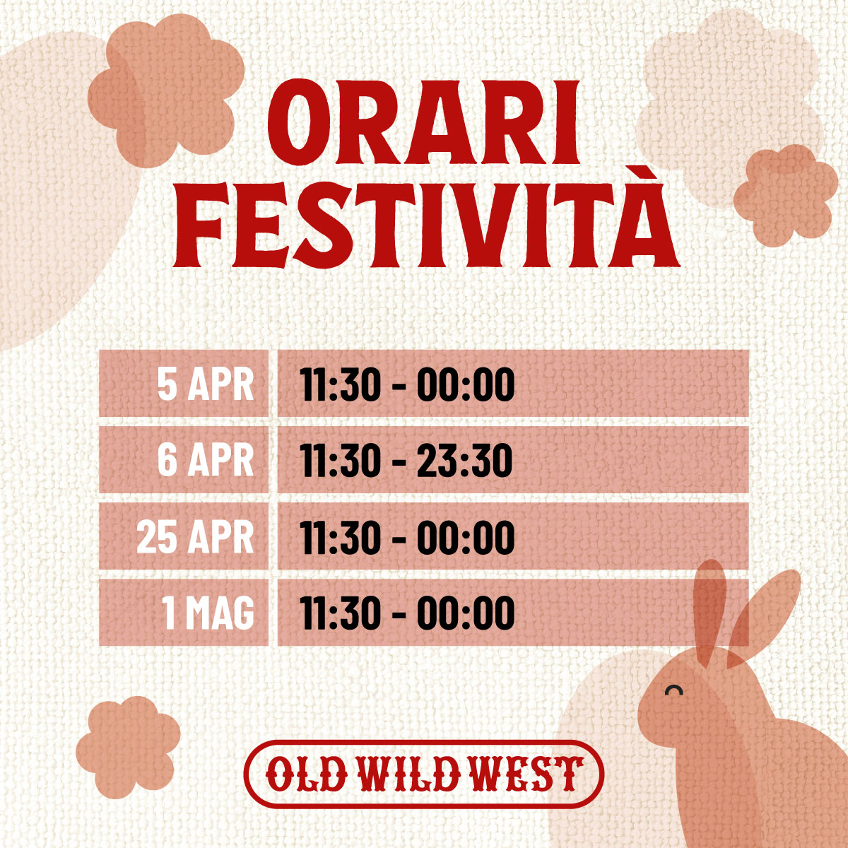 Old Wild West - Orari festività